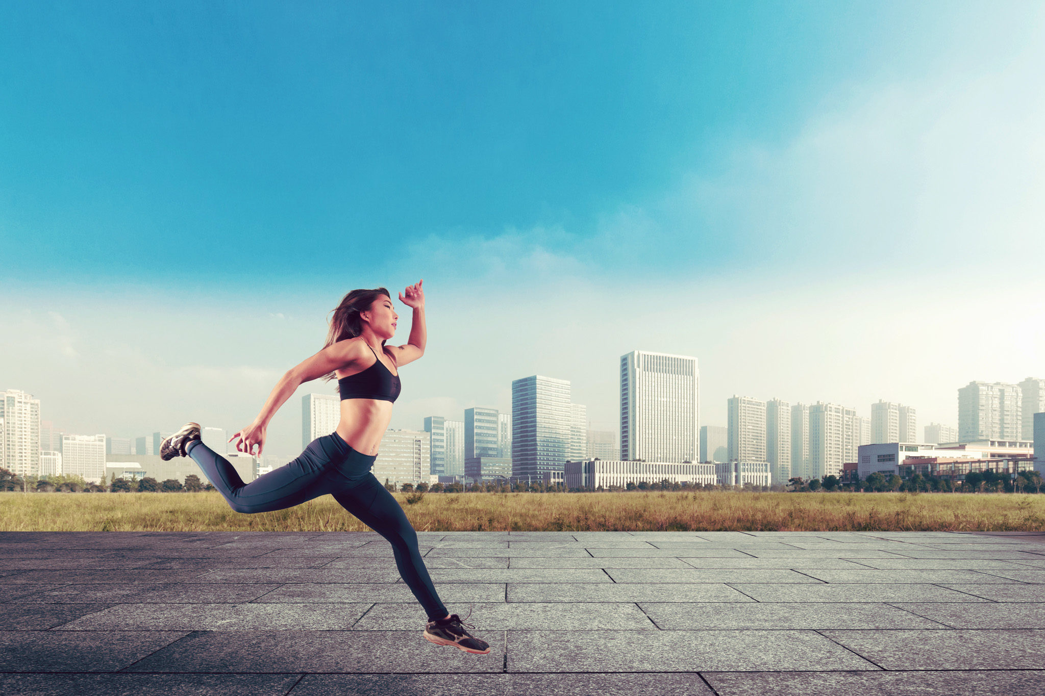 cityscape and skyline of modern city from empty floor